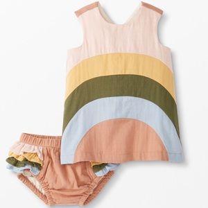 Baby Rainbow Apron Dress & Bloomer Set In Cotton Muslin